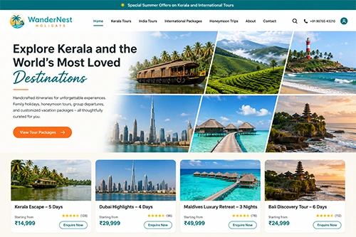 Tours and travels website developed for a business in Calicut