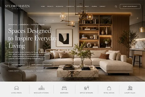 Interior design company website designed for a business in Aluva