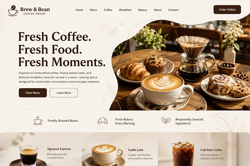 Coffee shop small business website design example screenshot