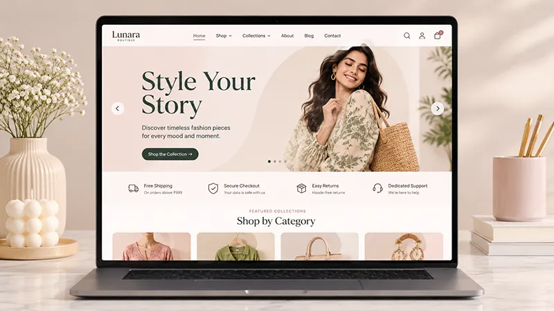 eCommerce boutique store homepage web design example